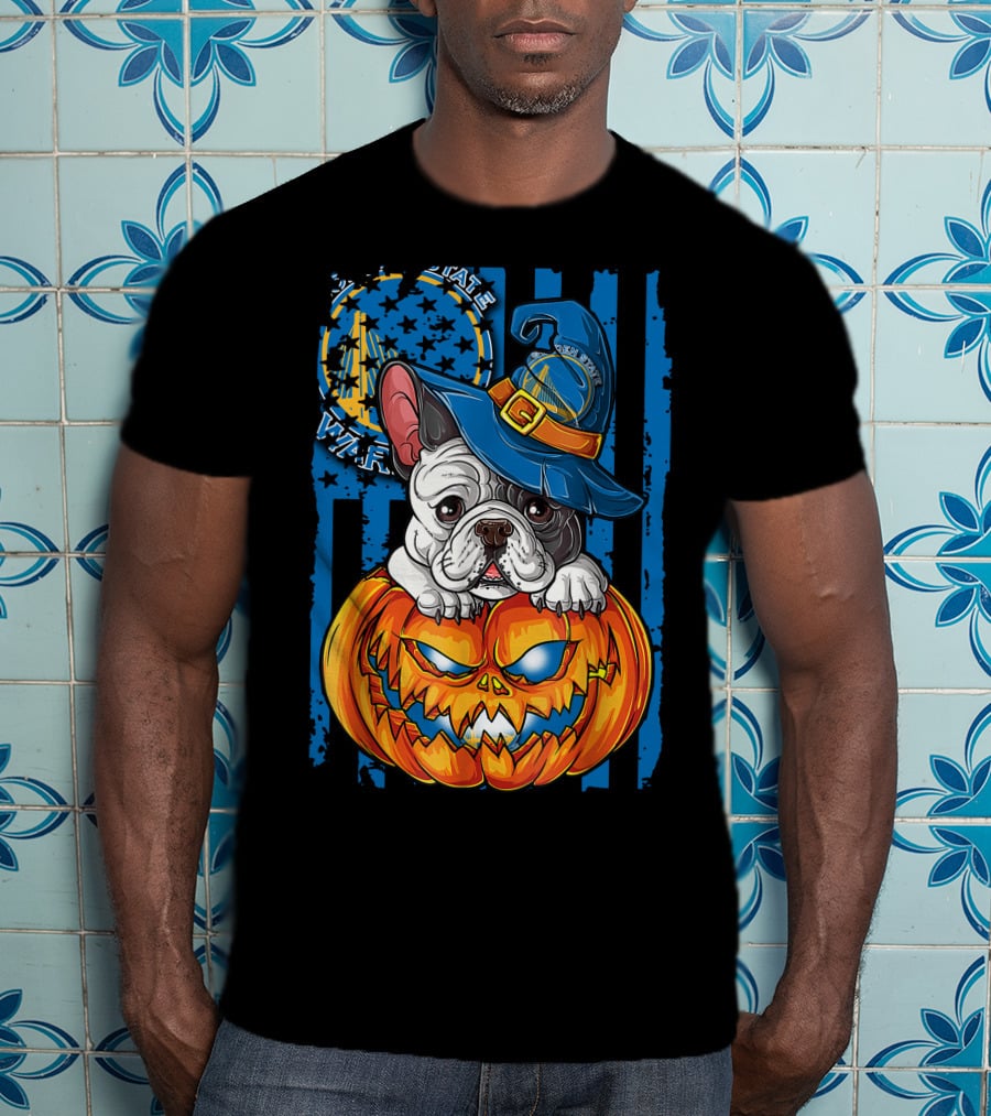 Bulldog Witch Hat Pumpkin Halloween Golden State Warriors T-Shirt