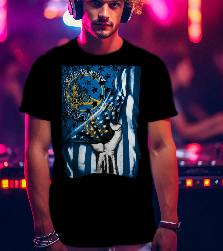 Golden State Warriors Flag Hand Holding Blue And Gold Stars Stripes T-Shirt