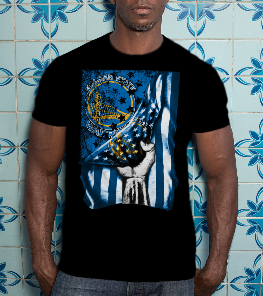 Golden State Warriors Flag Hand Holding Blue And Gold Stars Stripes T-Shirt