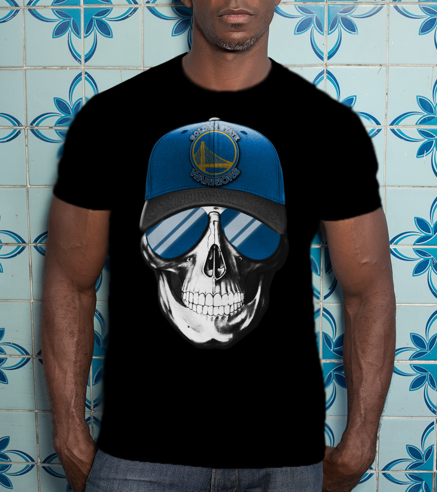 Golden State Warriors Skull With Blue Cap And Sunglasses T-Shirt
