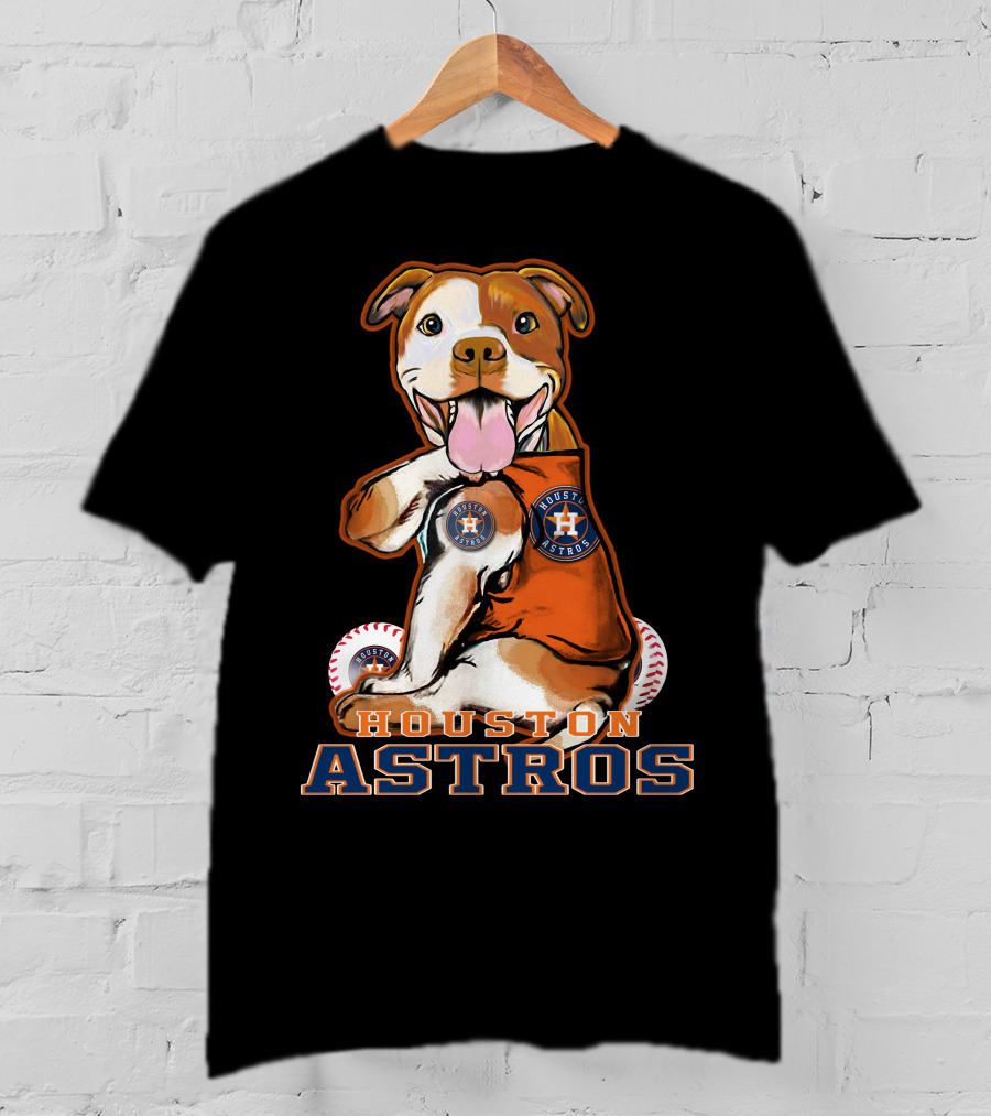 Pittbull Wearing Houston Astros Logo With Baseballs T-Shirt