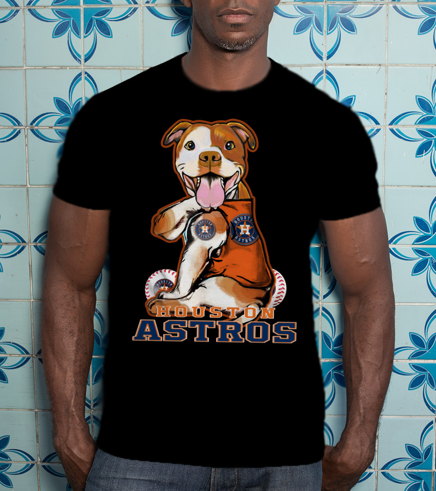 Pittbull Wearing Houston Astros Logo With Baseballs T-Shirt