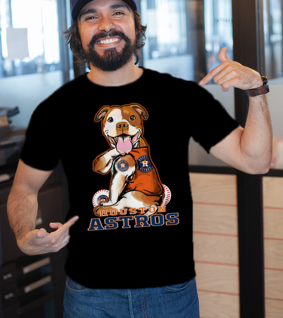 Pittbull Wearing Houston Astros Logo With Baseballs T-Shirt