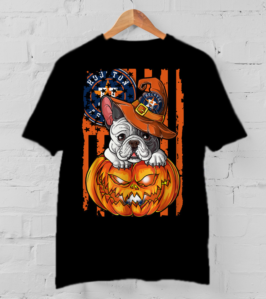 Houston Astros Halloween Bulldog Pumpkin Fan T-Shirt