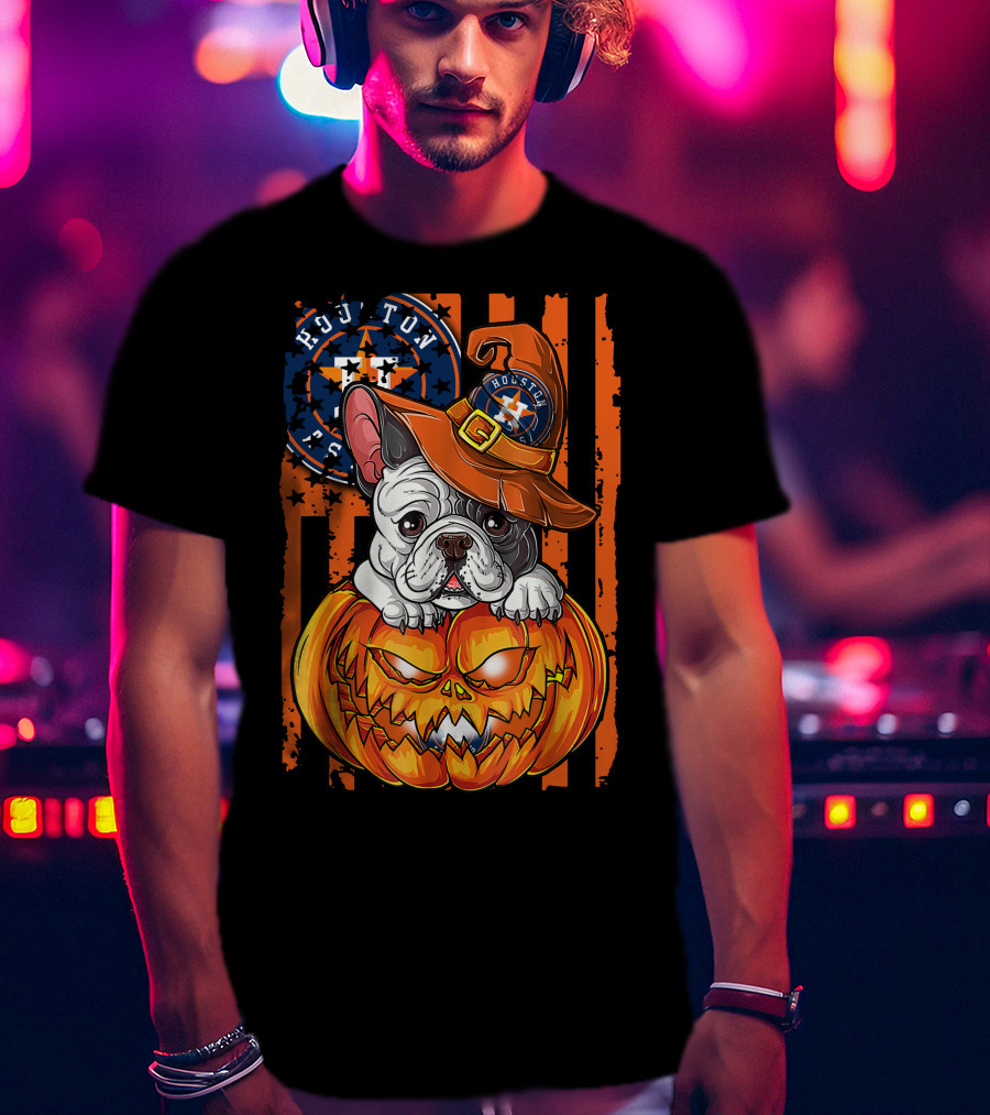 Houston Astros Halloween Bulldog Pumpkin Fan T-Shirt