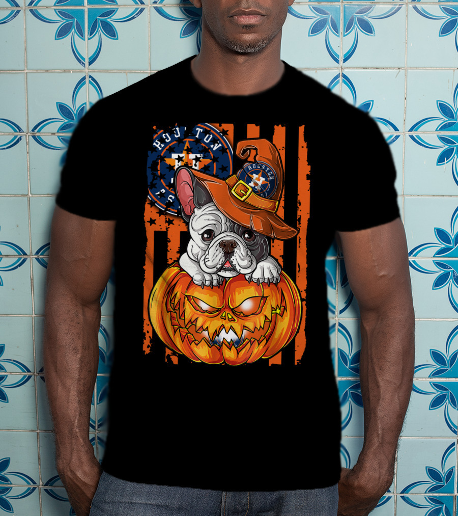Houston Astros Halloween Bulldog Pumpkin Fan T-Shirt