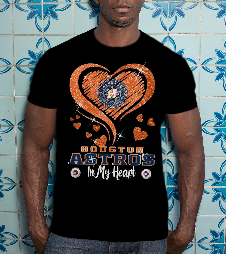Houston Astros In My Heart Sparkling Hearts T-Shirt