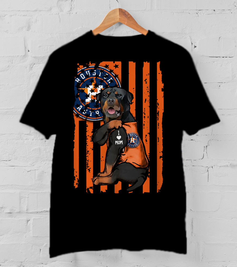 Rottweiler I Love Mom Houston Astros Orange Stripes T-Shirt