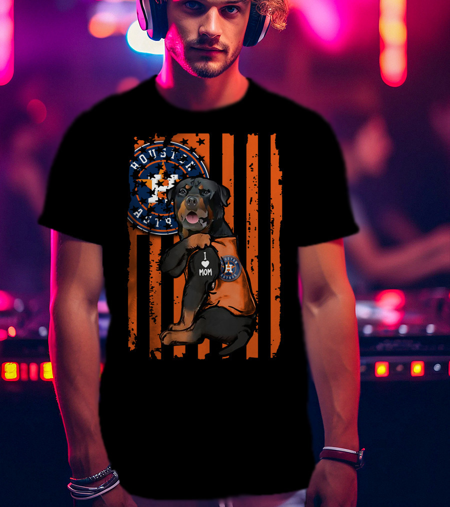 Rottweiler I Love Mom Houston Astros Orange Stripes T-Shirt