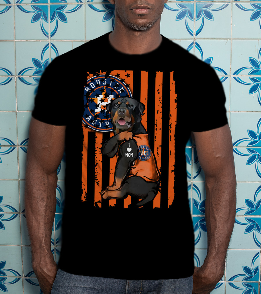 Rottweiler I Love Mom Houston Astros Orange Stripes T-Shirt