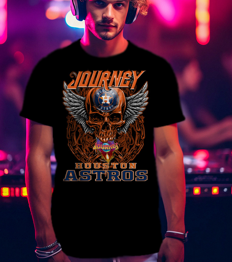 Journey Houston Astros Skull Wings Chain Fire T-Shirt