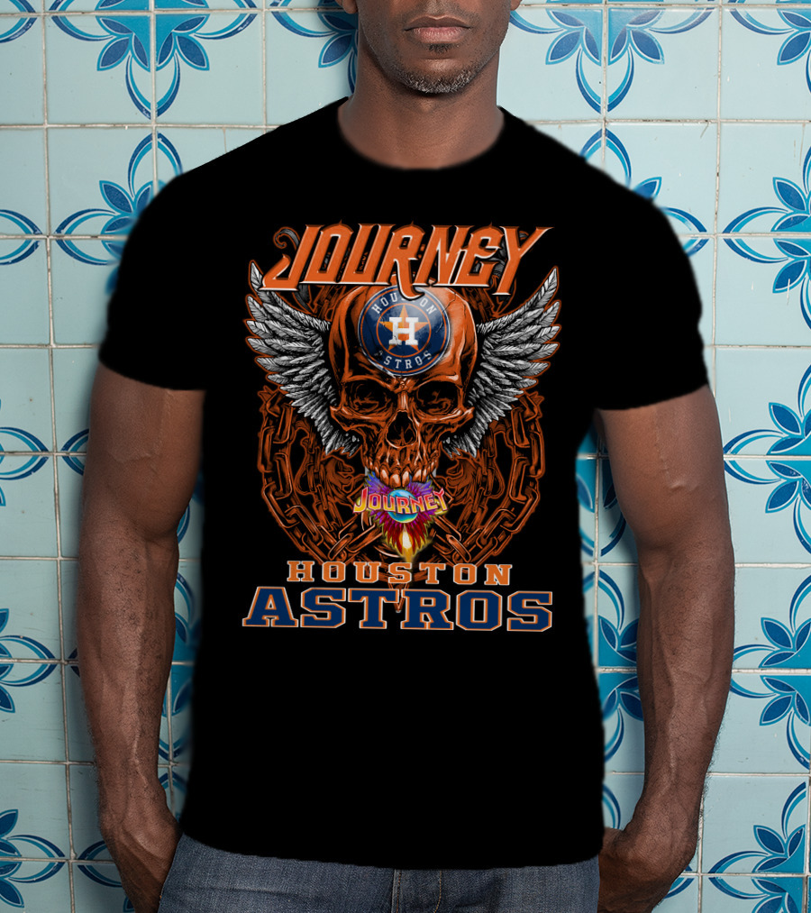 Journey Houston Astros Skull Wings Chain Fire T-Shirt