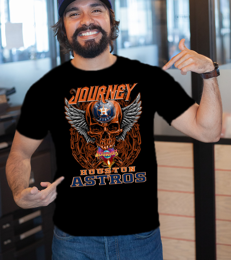 Journey Houston Astros Skull Wings Chain Fire T-Shirt