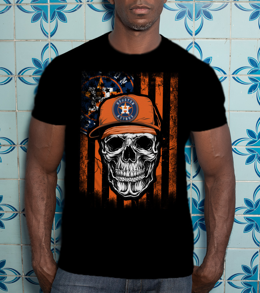 Houston Astros Skull Cap And Stripes T-Shirt