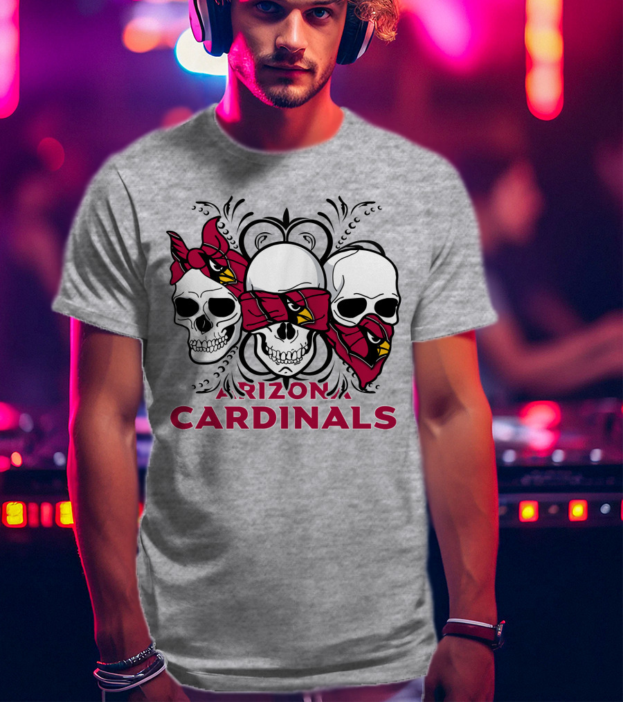 Arizona Cardinals Three Skulls Bandana T-Shirt