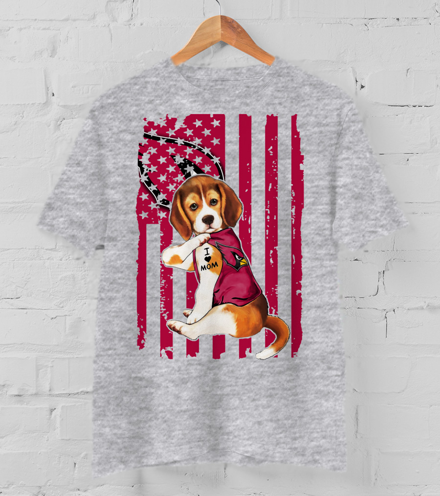Beagle With Arizona Cardinals Tattoo And American Flag Background T-Shirt