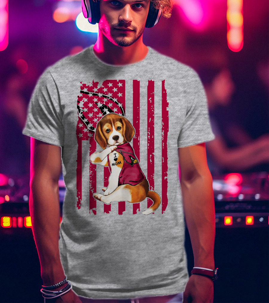 Beagle With Arizona Cardinals Tattoo And American Flag Background T-Shirt