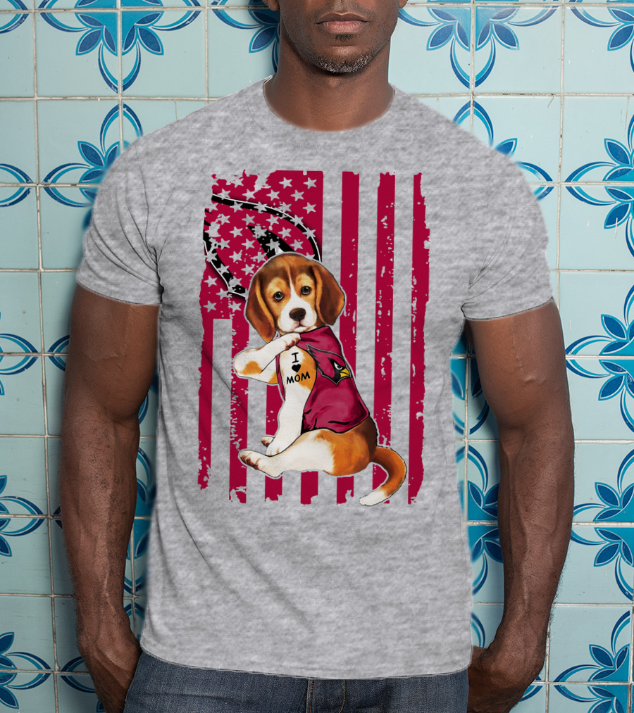 Beagle With Arizona Cardinals Tattoo And American Flag Background T-Shirt
