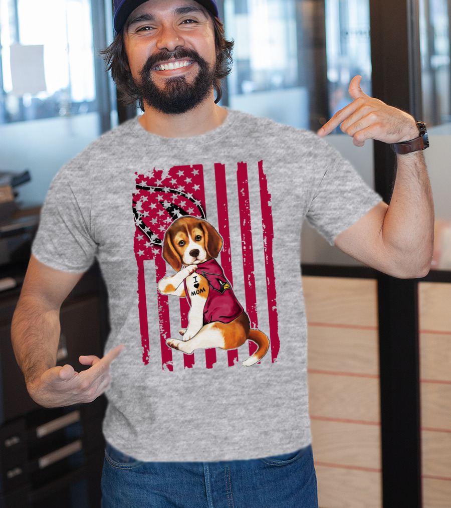 Beagle With Arizona Cardinals Tattoo And American Flag Background T-Shirt
