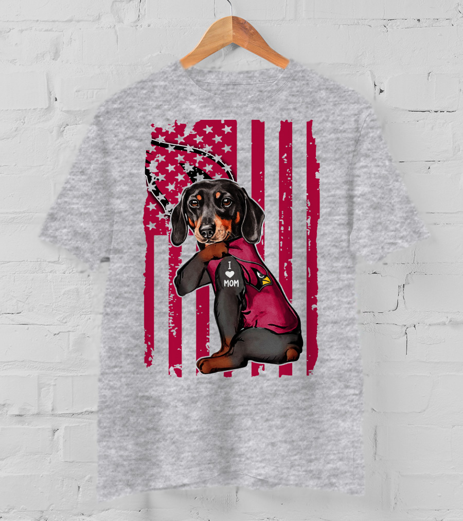 Arizona Cardinals Dachshund I Love Mom USA Flag T-Shirt