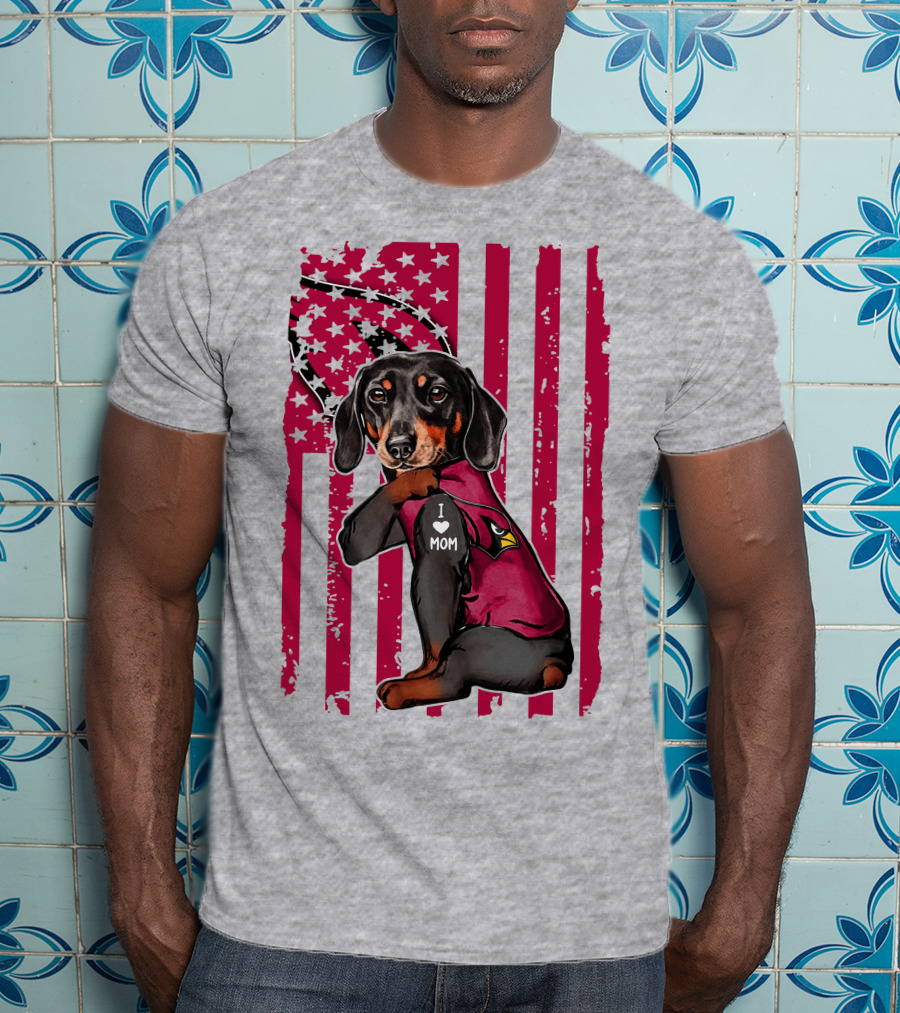 Arizona Cardinals Dachshund I Love Mom USA Flag T-Shirt