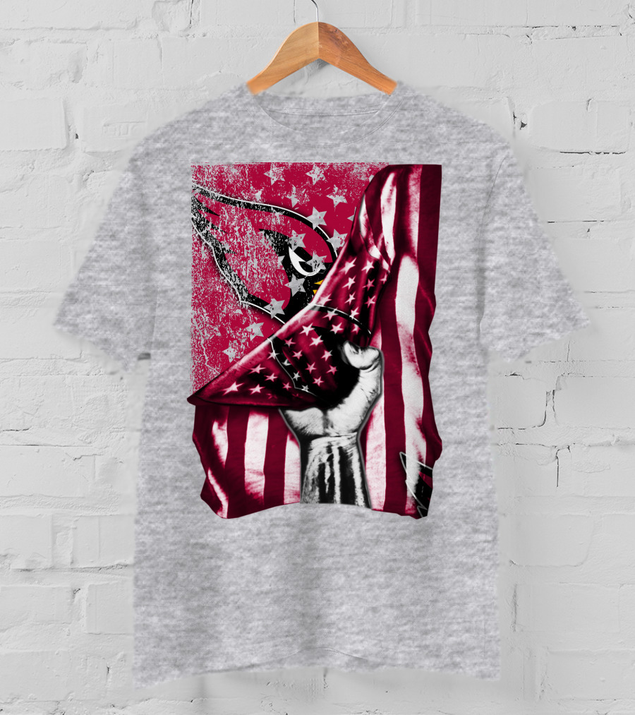 Arizona Cardinals Hand Holding American Flag With Cardinal Logo Stars T-Shirt