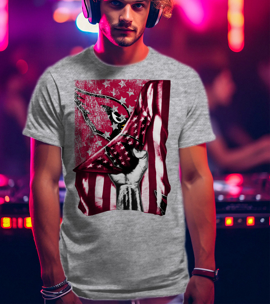 Arizona Cardinals Hand Holding American Flag With Cardinal Logo Stars T-Shirt
