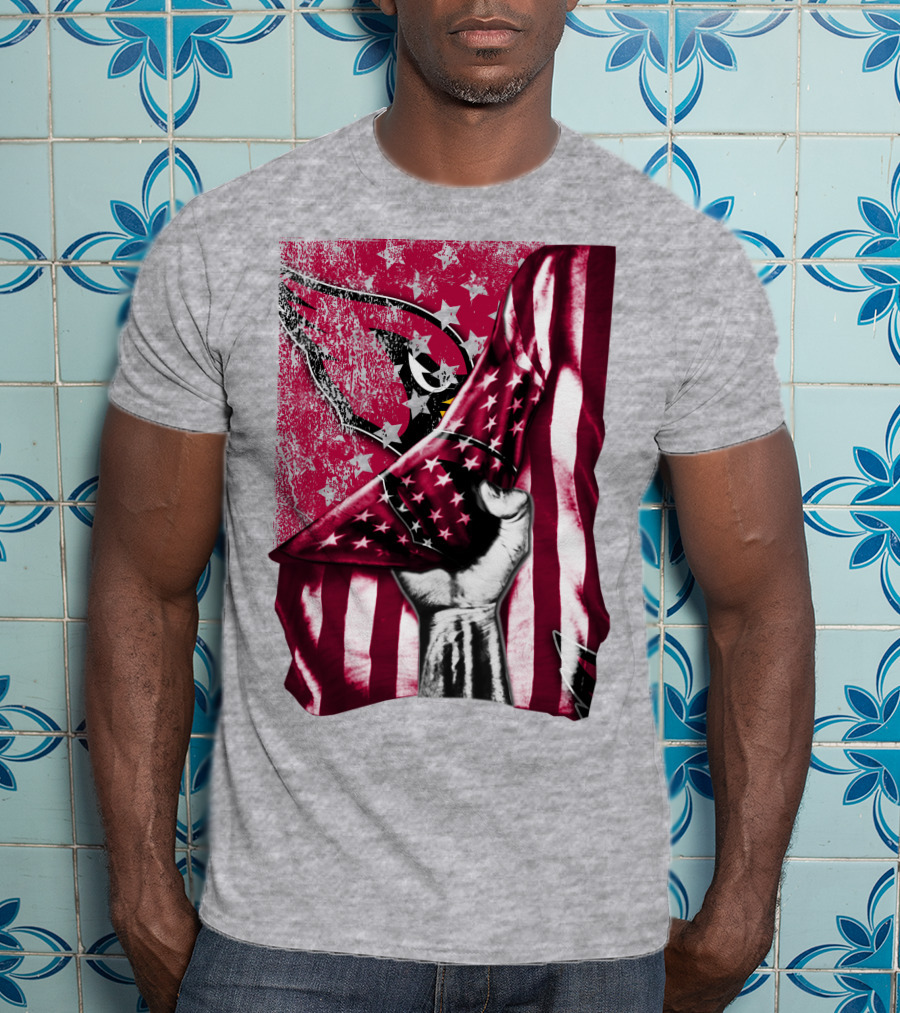 Arizona Cardinals Hand Holding American Flag With Cardinal Logo Stars T-Shirt