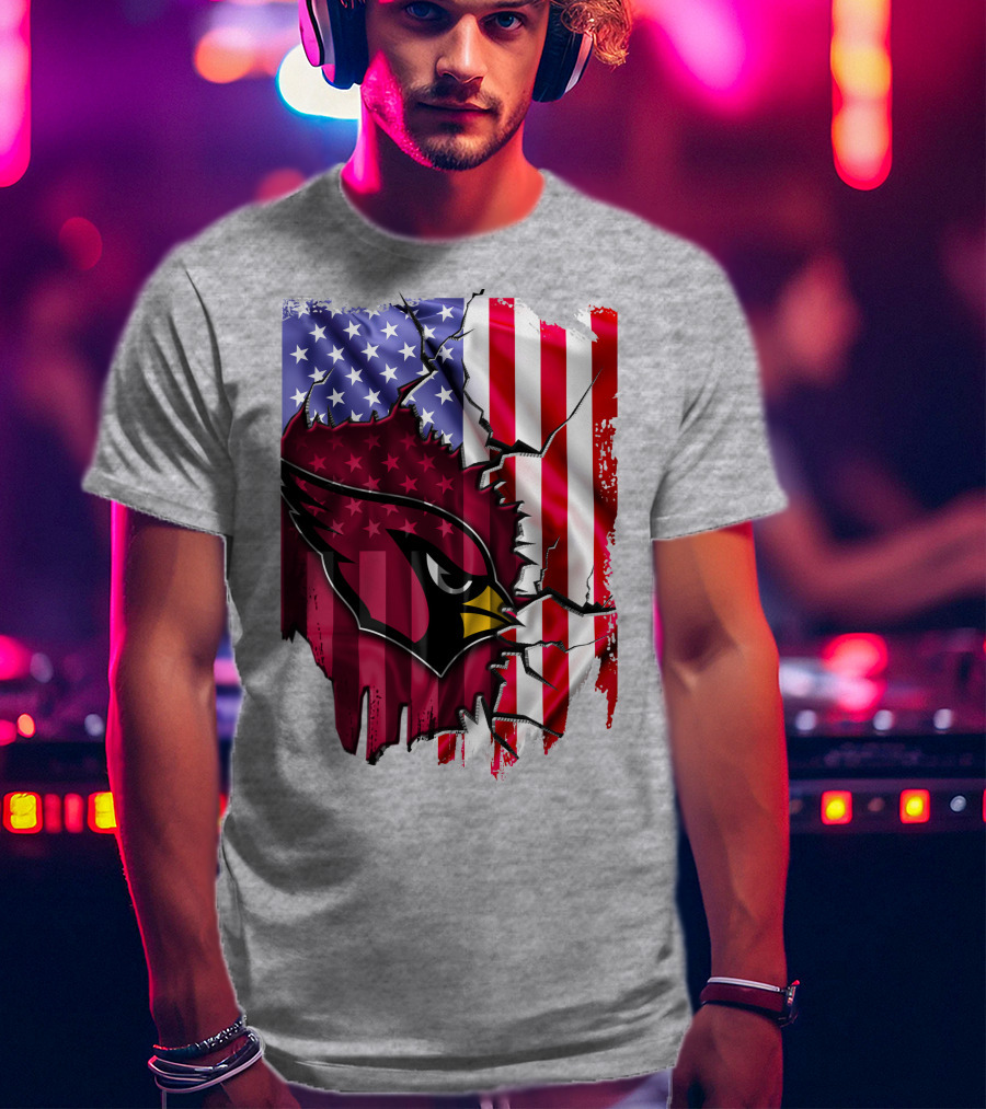 USA Flag With Arizona Cardinals T-Shirt