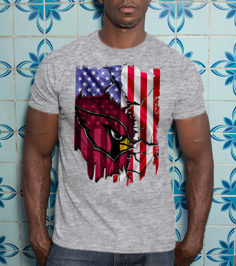 USA Flag With Arizona Cardinals T-Shirt