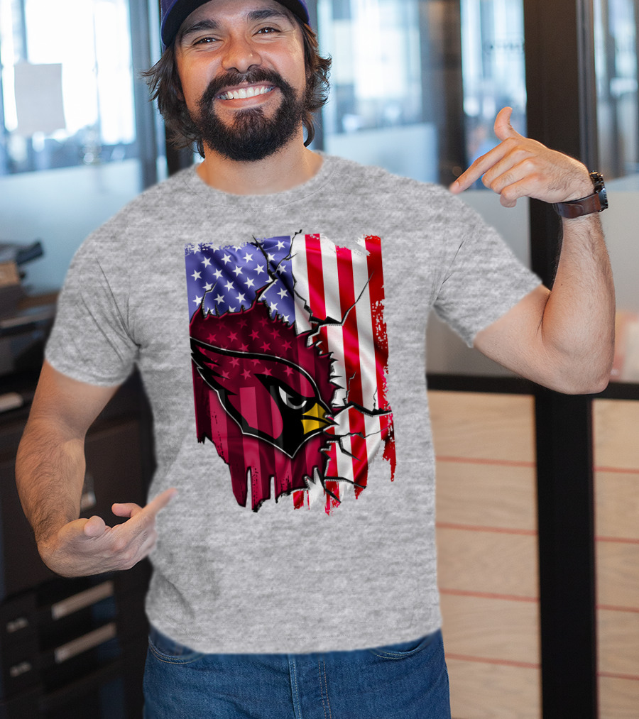 USA Flag With Arizona Cardinals T-Shirt