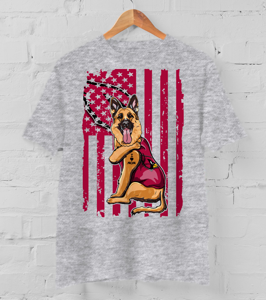 German Shepherd Wearing Arizona Cardinals Jersey With American Flag Background T-Shirt