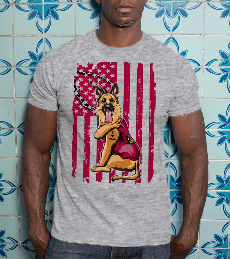 German Shepherd Wearing Arizona Cardinals Jersey With American Flag Background T-Shirt