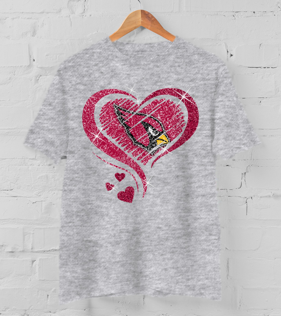 Heart Diamond Arizona Cardinals Sparkle Emblem T-Shirt