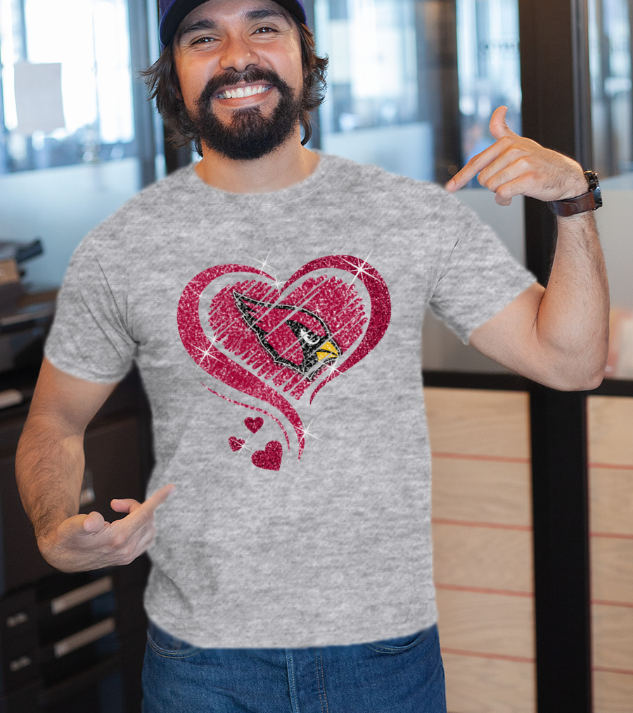 Heart Diamond Arizona Cardinals Sparkle Emblem T-Shirt