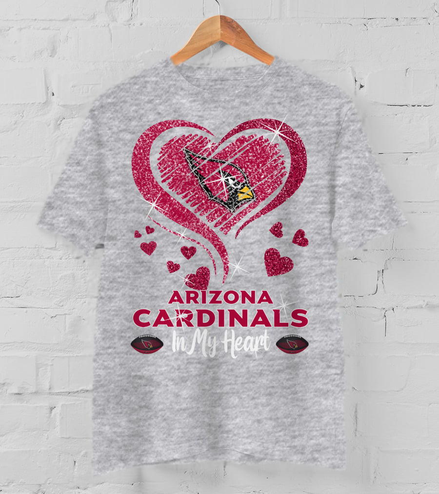 Arizona Cardinals In My Heart Sparkling Logo And Hearts T-Shirt