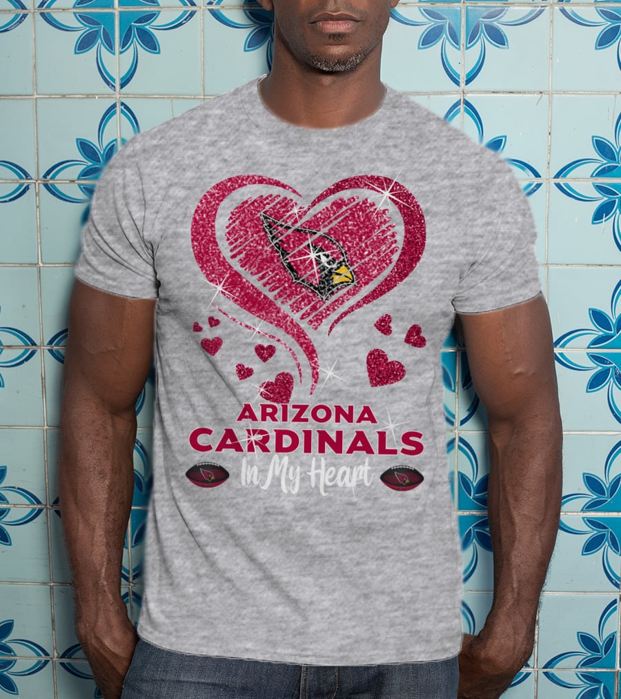 Arizona Cardinals In My Heart Sparkling Logo And Hearts T-Shirt