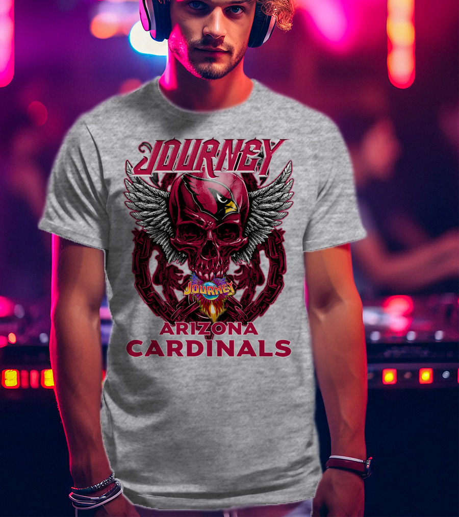 Journey Arizona Cardinals Skull Wings Flame T-Shirt
