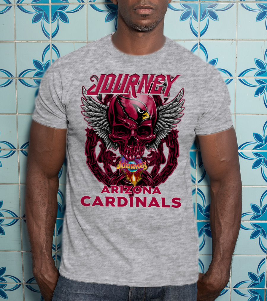 Journey Arizona Cardinals Skull Wings Flame T-Shirt