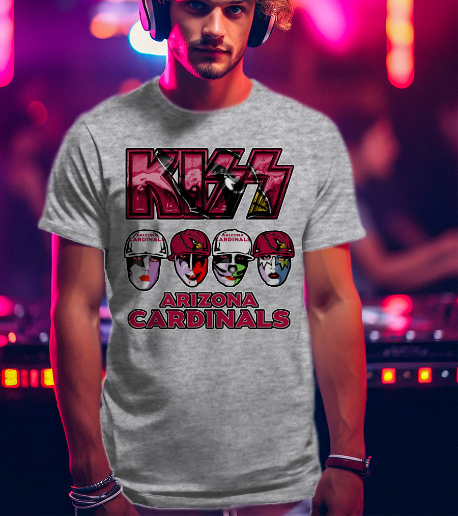 Kiss Arizona Cardinals Rock Band Helmet Faces T-Shirt