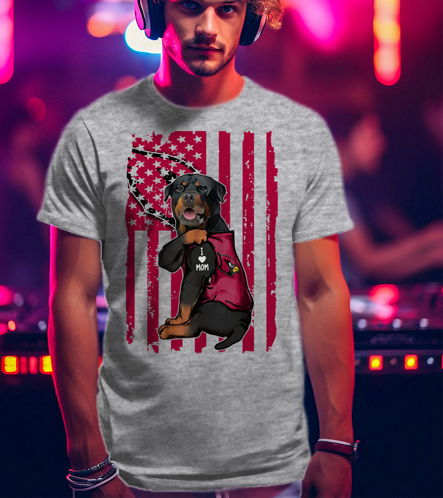 Rottweiler I Love Mom Arizona Cardinals USA Flag T-Shirt