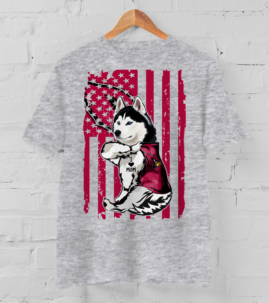 Siberian Husky I Love Mom Arizona Cardinals American Flag T-Shirt