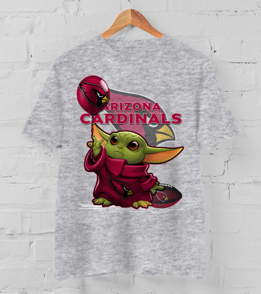 Yoda Holding Arizona Cardinals Balloon And Football With Team T-Shirt