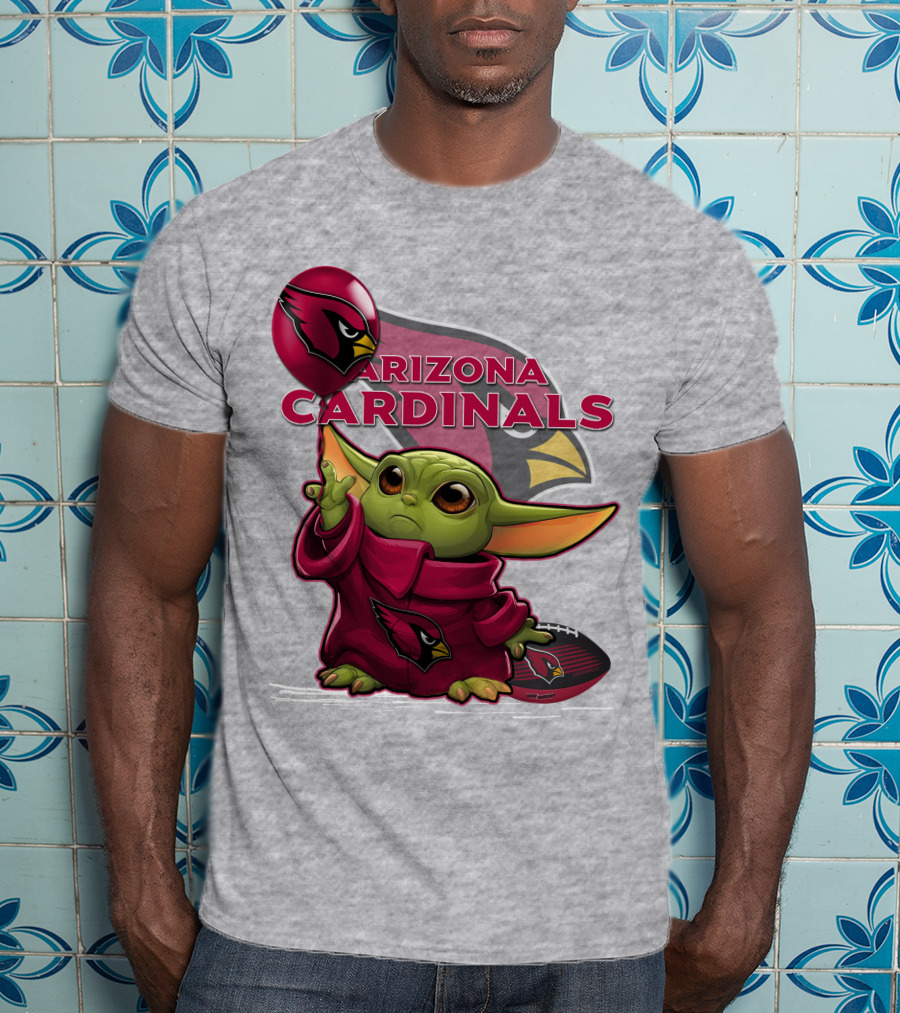 Yoda Holding Arizona Cardinals Balloon And Football With Team T-Shirt