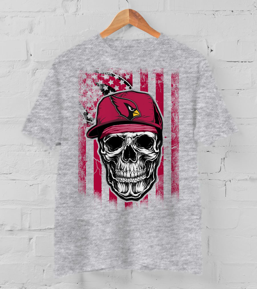 Skull V1 Arizona Cardinals Red Cap American Flag T-Shirt