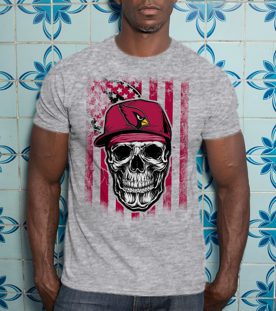 Skull V1 Arizona Cardinals Red Cap American Flag T-Shirt
