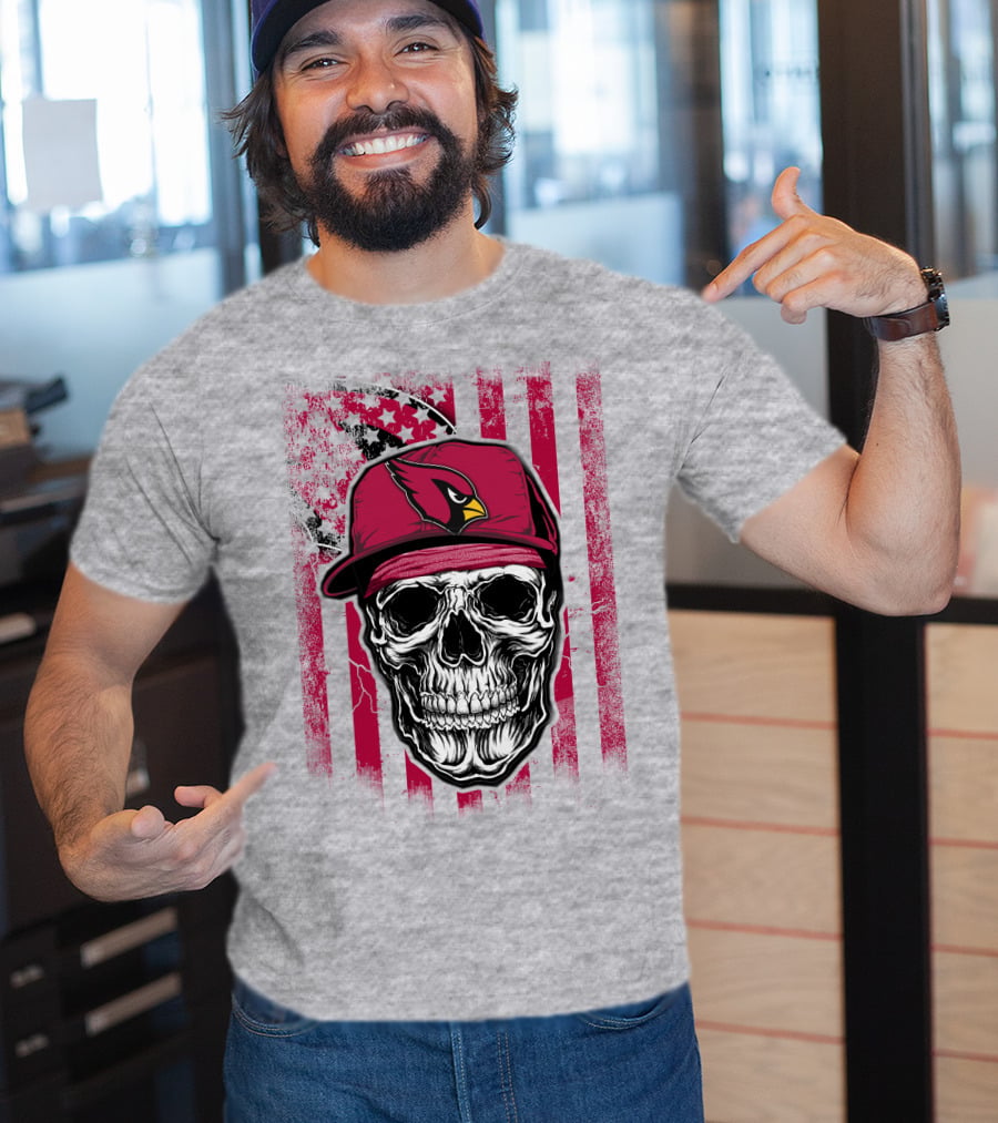 Skull V1 Arizona Cardinals Red Cap American Flag T-Shirt