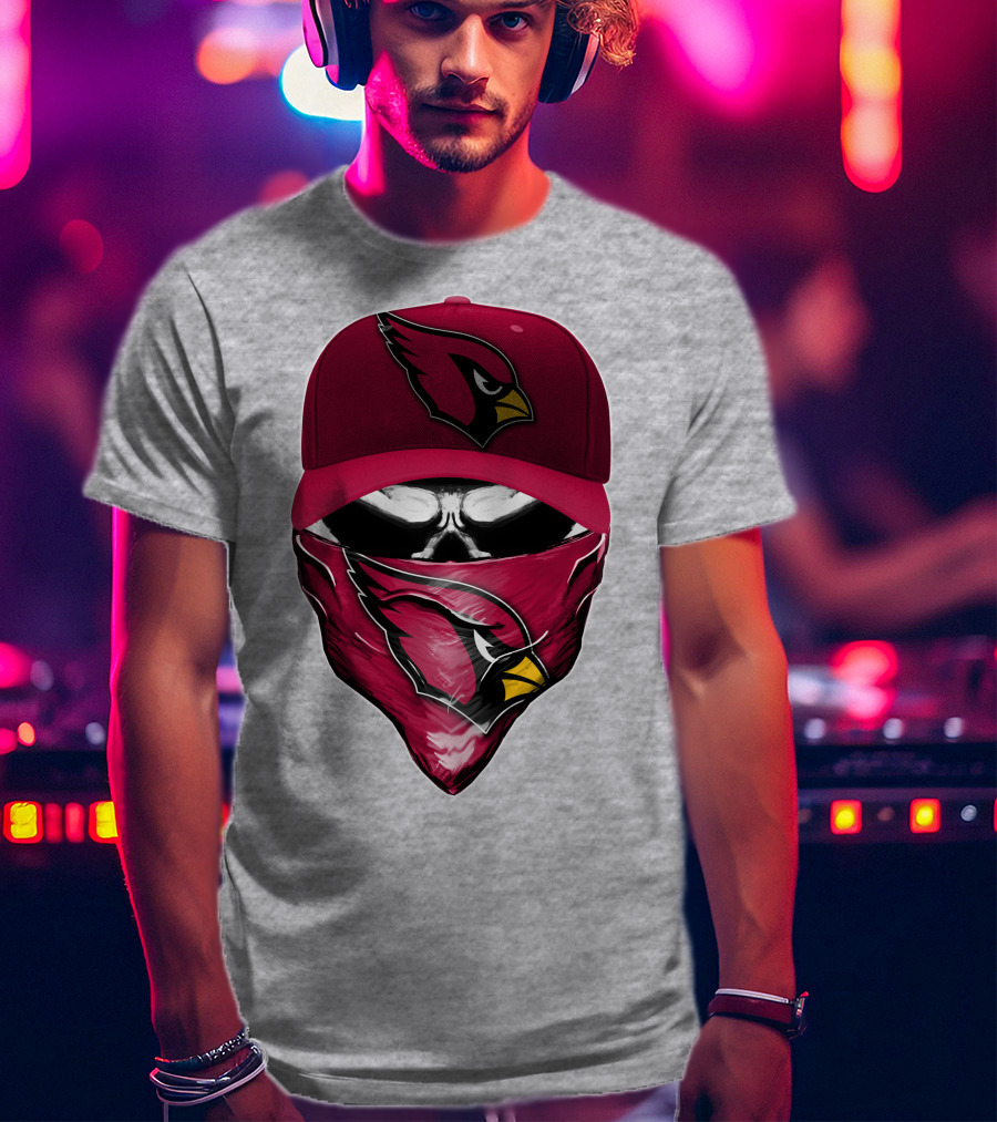 Skull V6 Arizona Cardinals Bold Logo Hat And Bandana T-Shirt