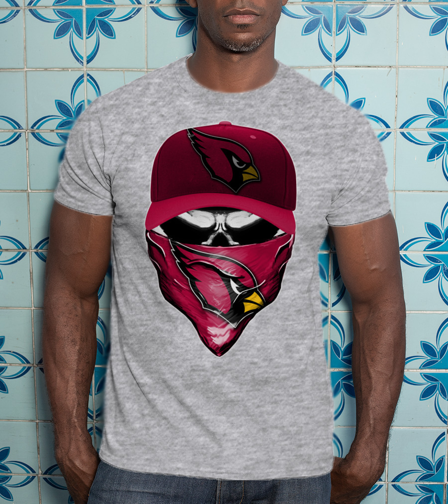 Skull V6 Arizona Cardinals Bold Logo Hat And Bandana T-Shirt