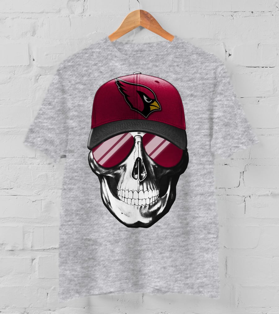 Skull V7 Arizona Cardinals Logo Hat And Sunglasses T-Shirt